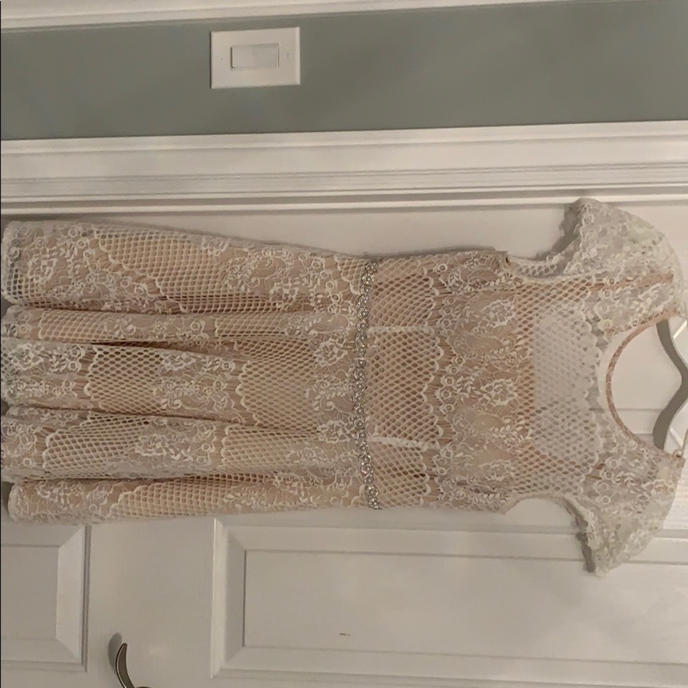 White/Nude Lace Formal Dress